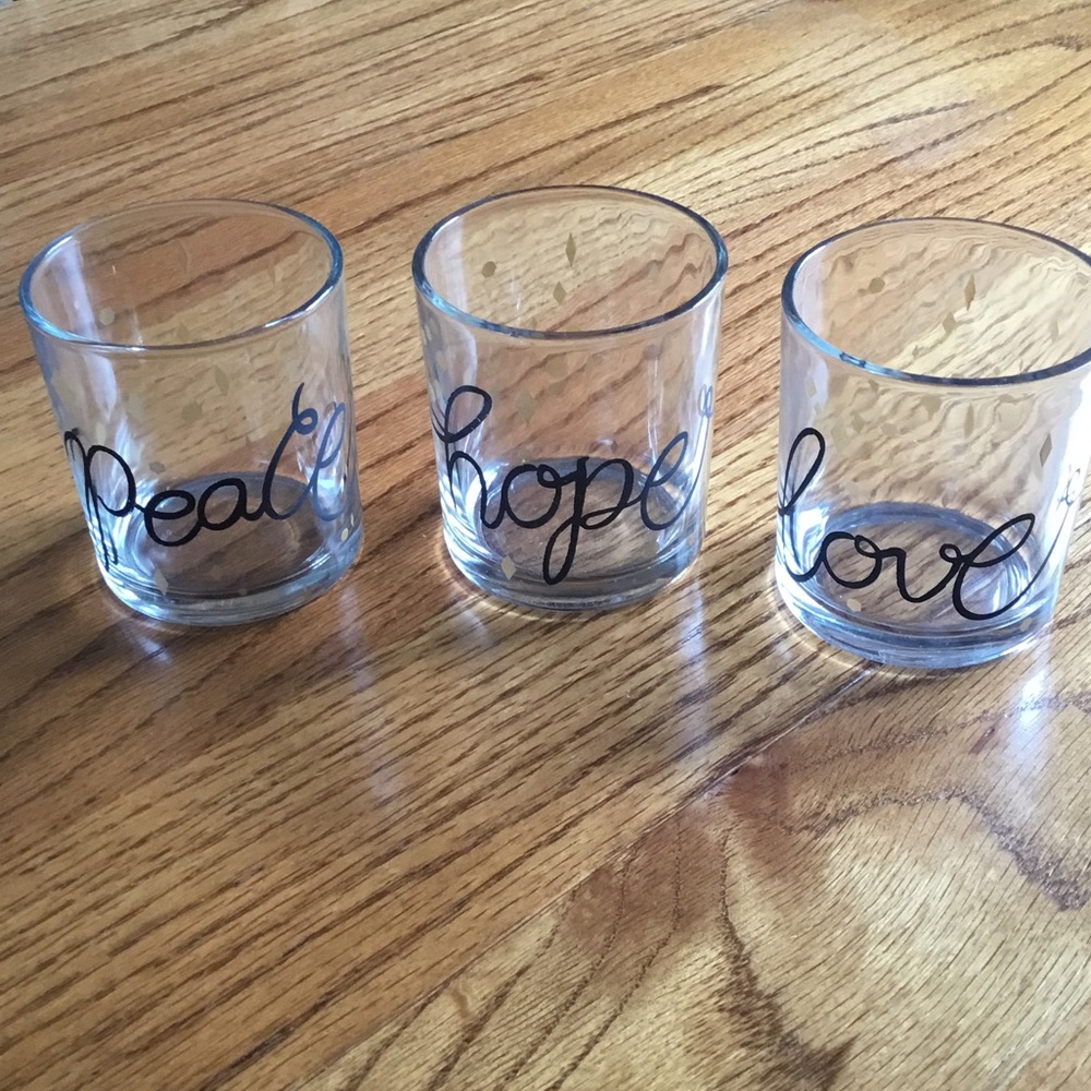 Inspirational Glass Votive Candle Holders Set with Gold Trim‎
